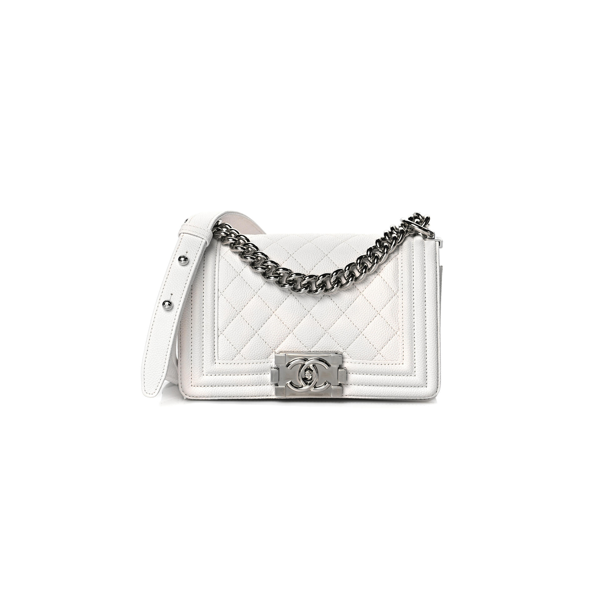 CHANEL CAVIAR QUILTED SMALL BOY FLAP WHITE A67085 B10211 10601 (20*12*8cm)